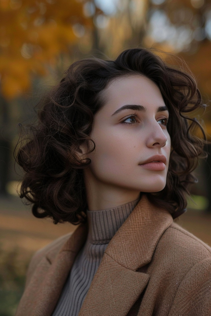 29 years old woman with a Natural Curls Enhancer , make a photosession in a park