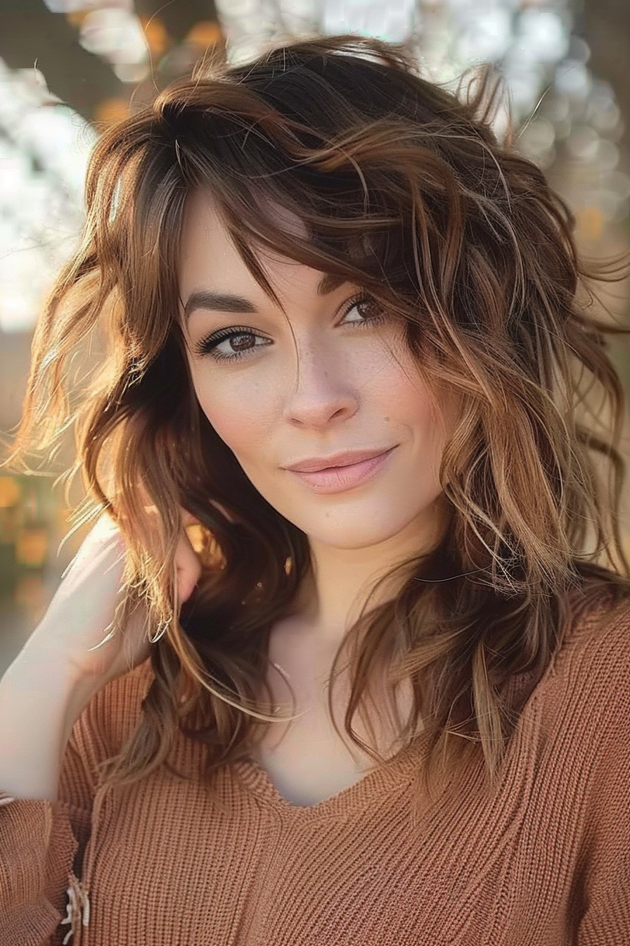 35years old woman with a Lopsided Length., make a photosession in a park.