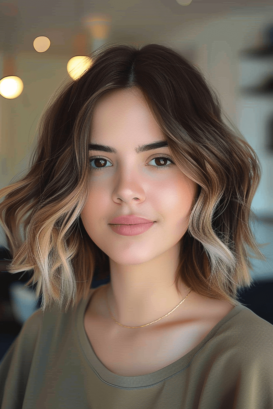 27 years old woman with a Luxurious Waves, make a photosession in a cafe.