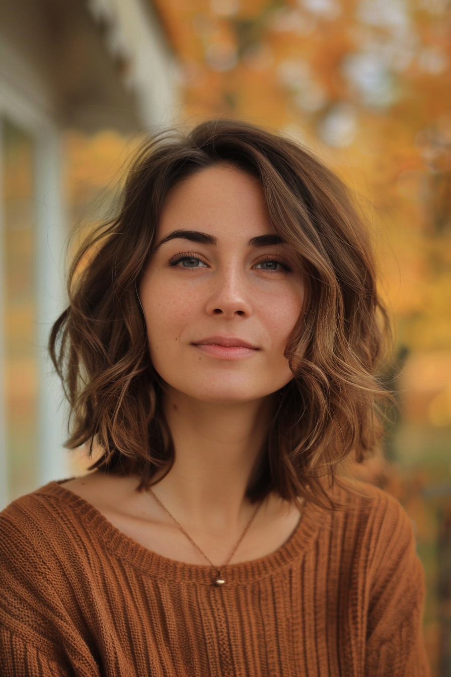 30 years old woman with a Beachy Waves for a Relaxed Style, make a photosession in a park