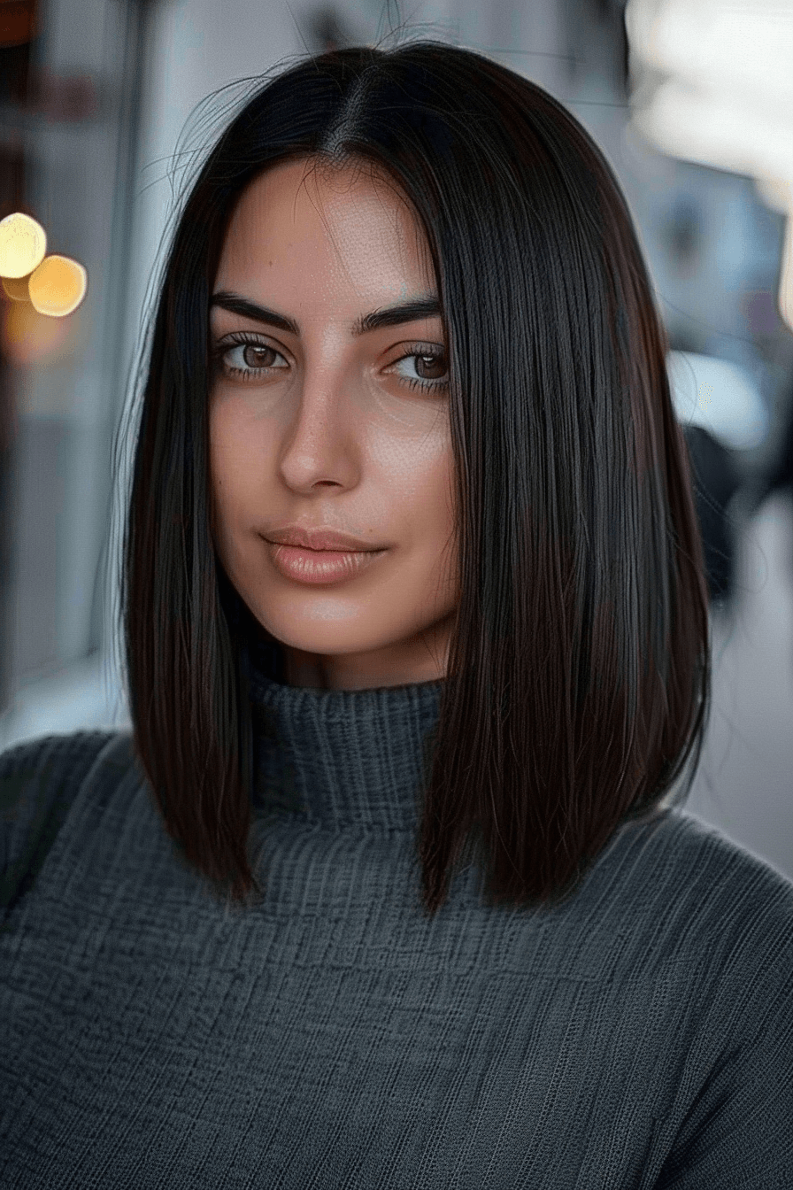 27 years old woman with a Sleek And Straight, make a photosession in a street.