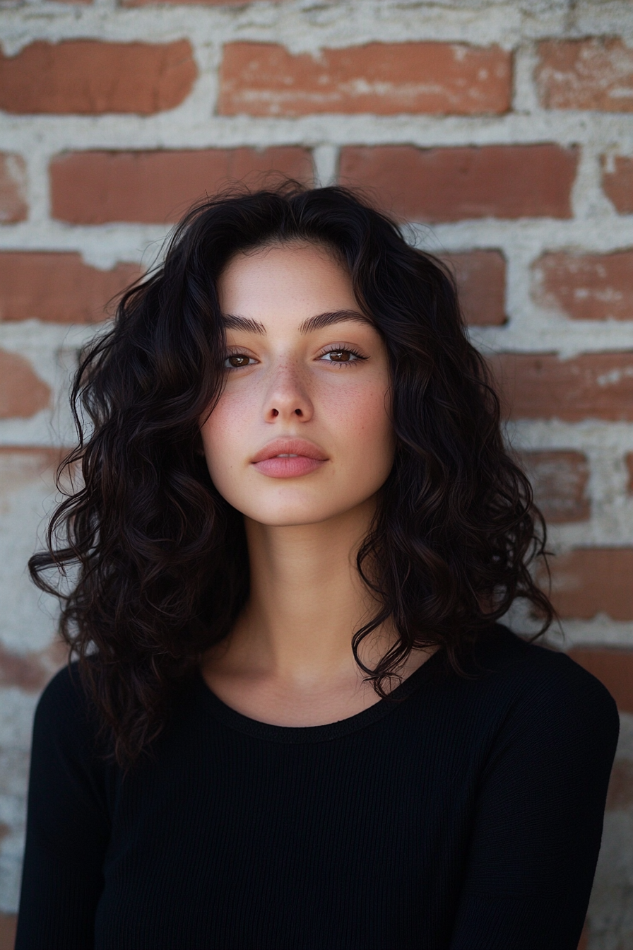 30 years old woman with a Curly Finger Waves, make a photosession in a studio.