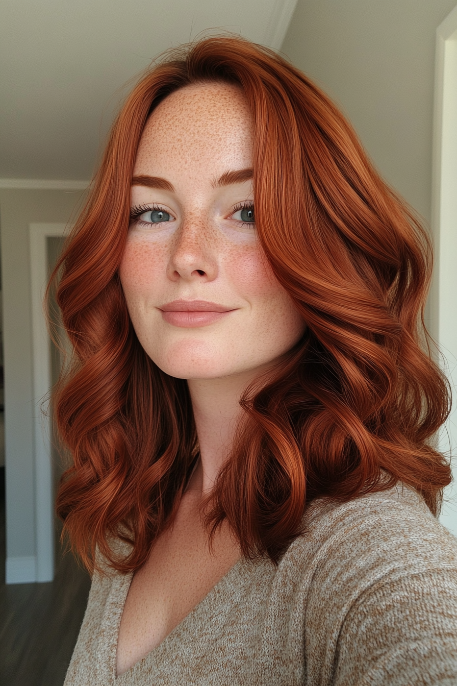 32 years old woman with a Hollywood Waves, make a photosession in a room.