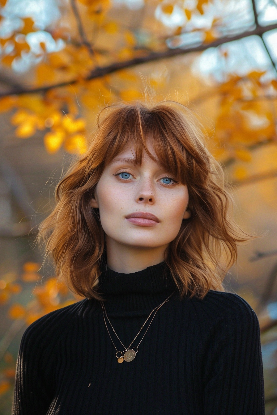 28 years old woman with a Medium Feathered Look , make a photosession in a park