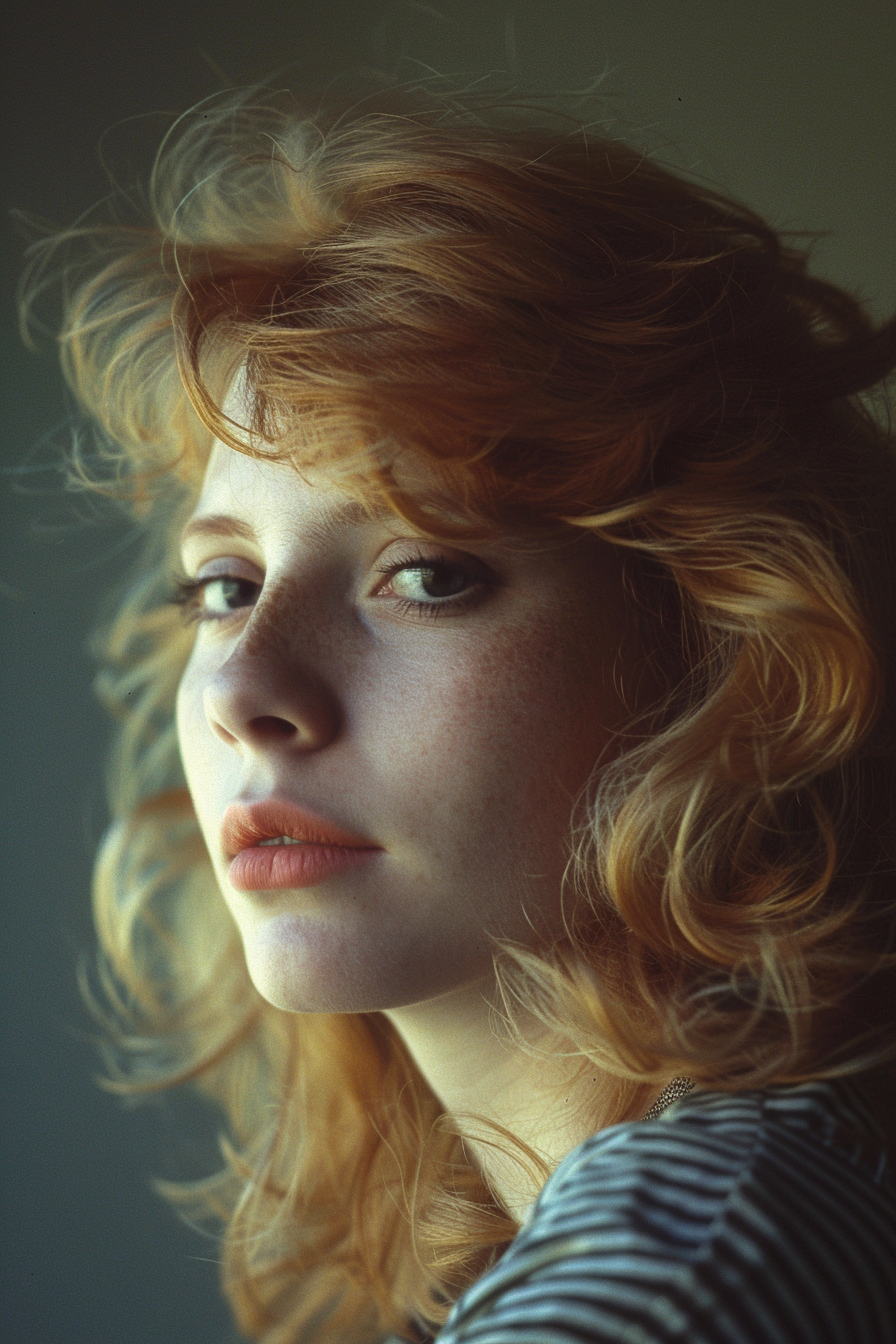 28 years old woman with a Shag with Layers, make a photosession in a studio.