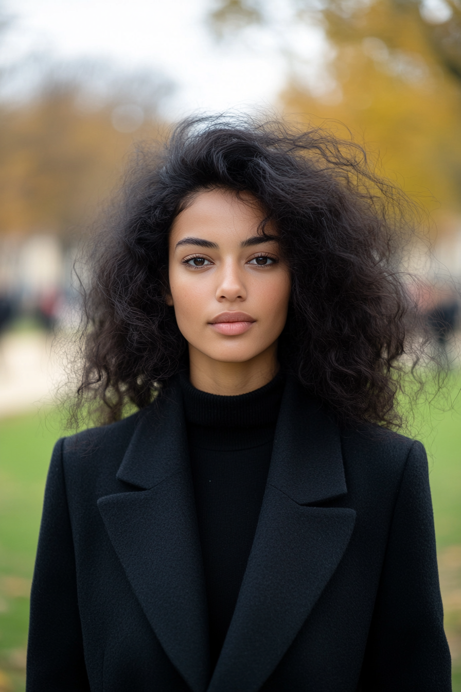 29 years old woman with a Soft Curls, make a photosession in a park.