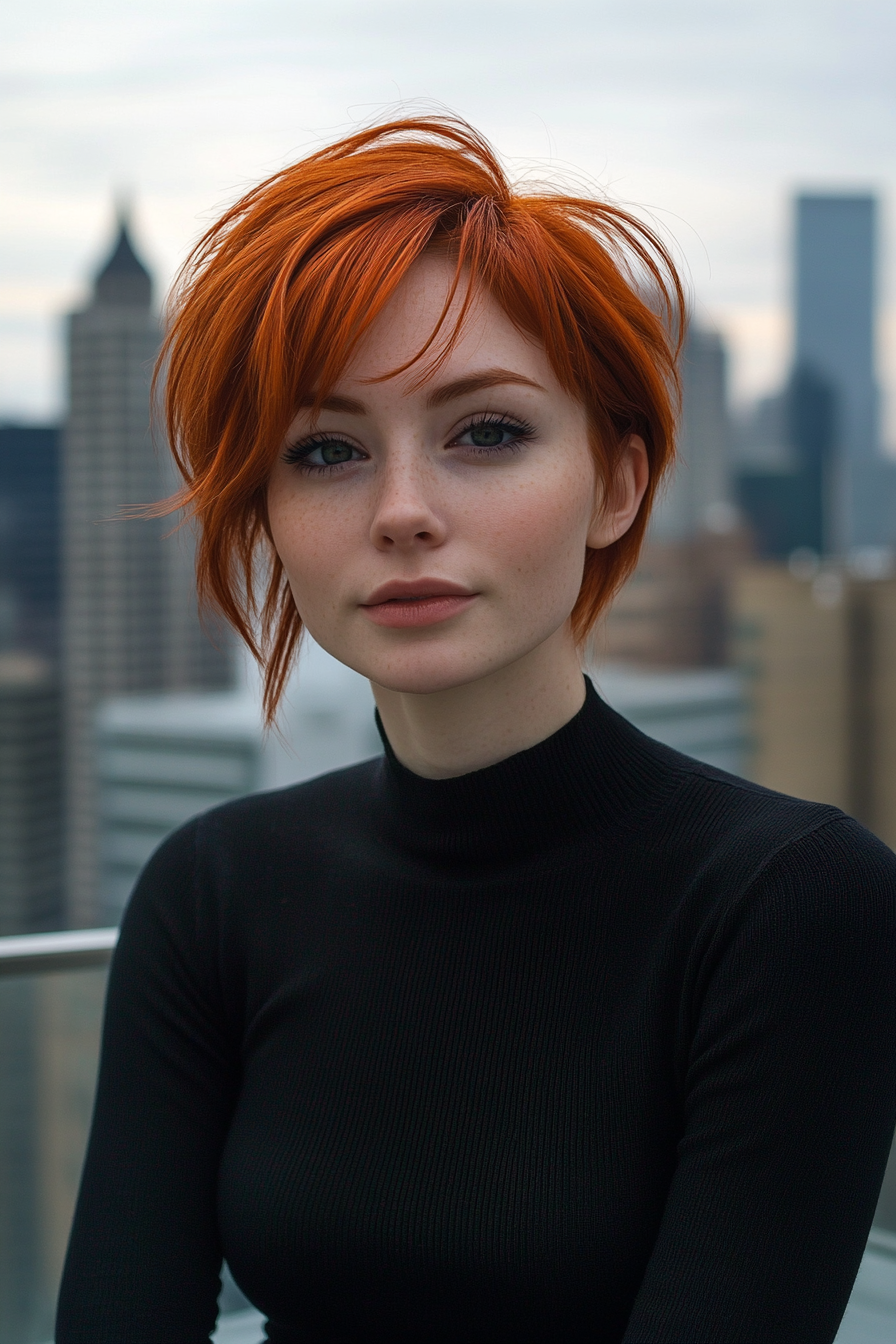 Fiery Red Pixie With Long Layered