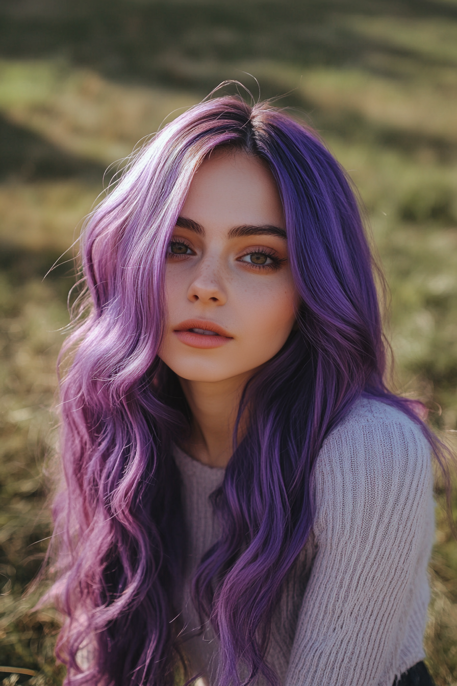 Vibrant Violet Waves Hair Color