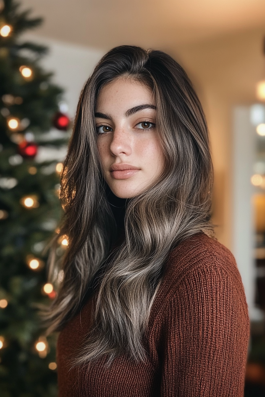 30 years old woman with Long Layers, make a photosession in a casual room.