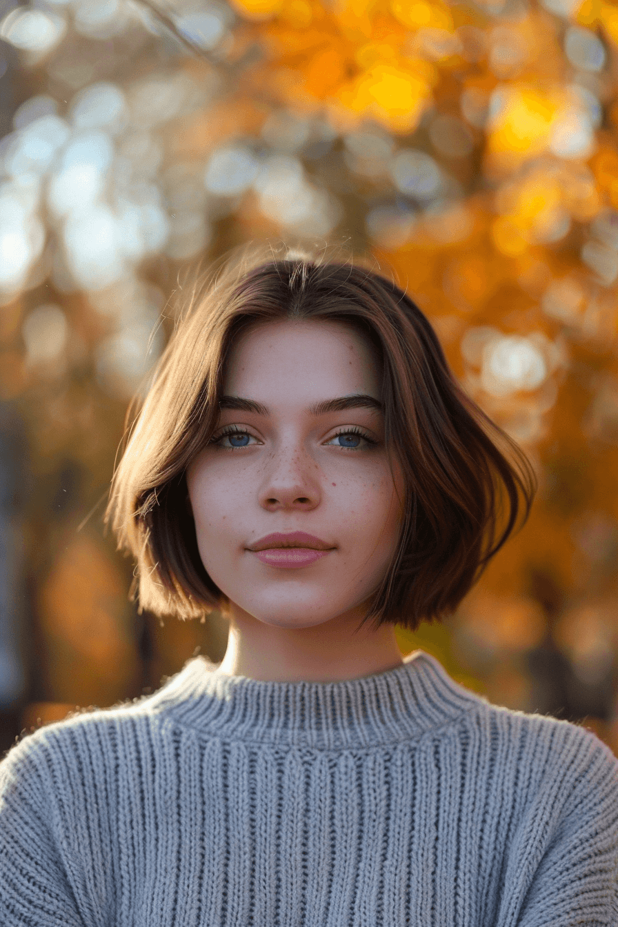 24 years old woman with a Top Crop, make a photosession in a fall park.