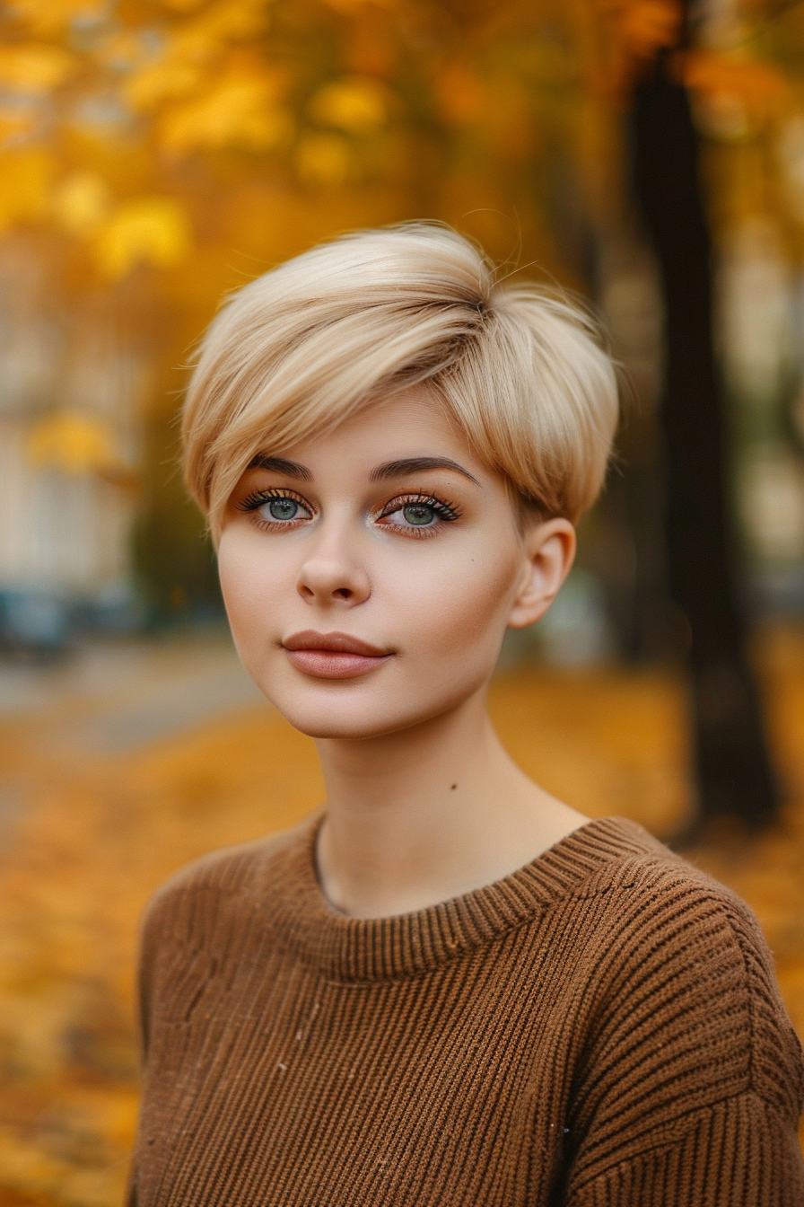 24 years old woman with a Sleek And Polished, make a photosession in a fall park.