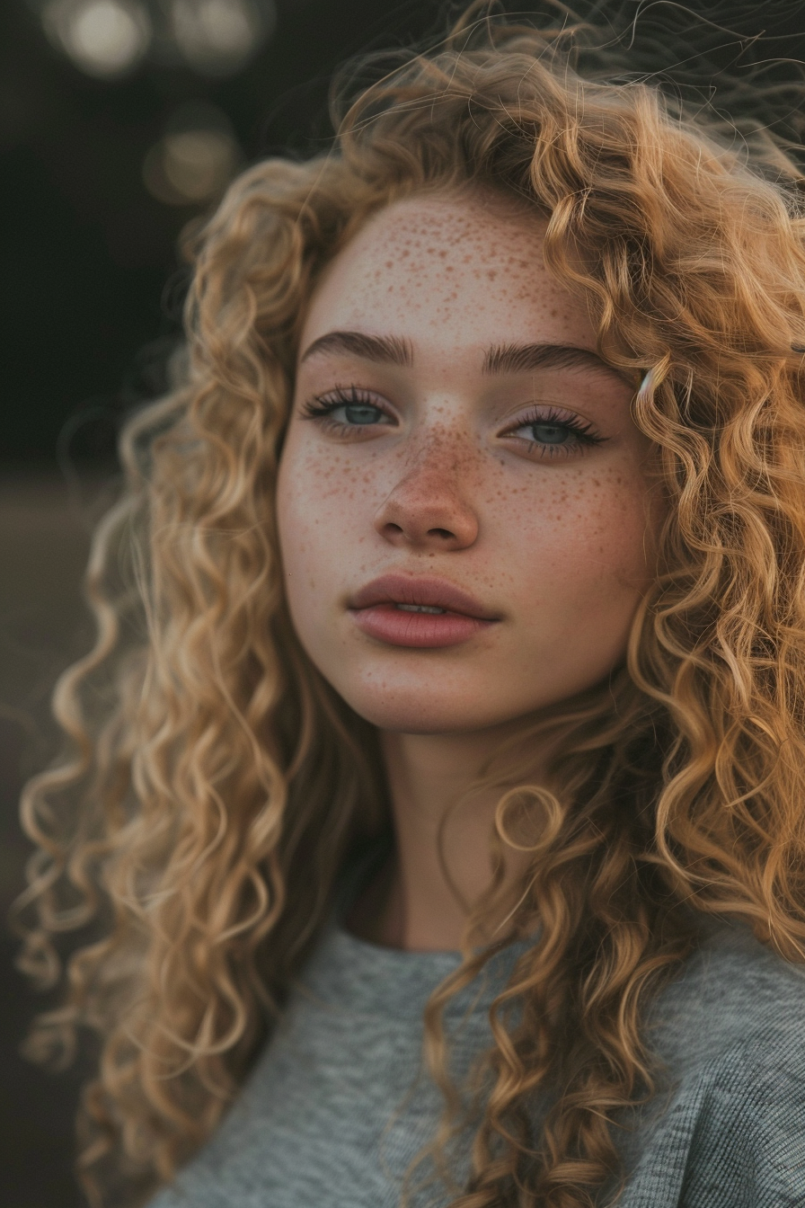 25 years old woman with a Natural Curls with a Modern Twist, make a photosession in a park.